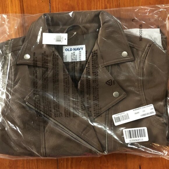 Old Navy Faux Leather Belted Motorcycle Jacket in Espresso Size S ~ NEW - Picture 6 of 6